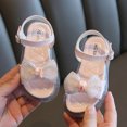 thumbnail image 5 of XIMIN Girls Open-Toe Sandals Rhinestone Bow Adjustable Buckle Strap Soft Upper Non-Slip Rubber Sole Cute Summer Beach Party Sandals (Pink, 2-2.5 Years), 5 of 6