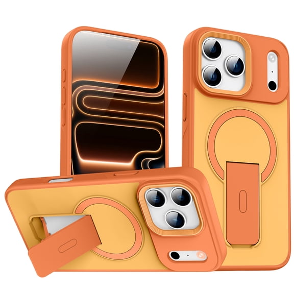 Allytechgroup Magnetic Case for iPhone 17 Pro with 360° Hidden Kickstand, Military Grade Drop Protection Compatible with Magsafe, Orange