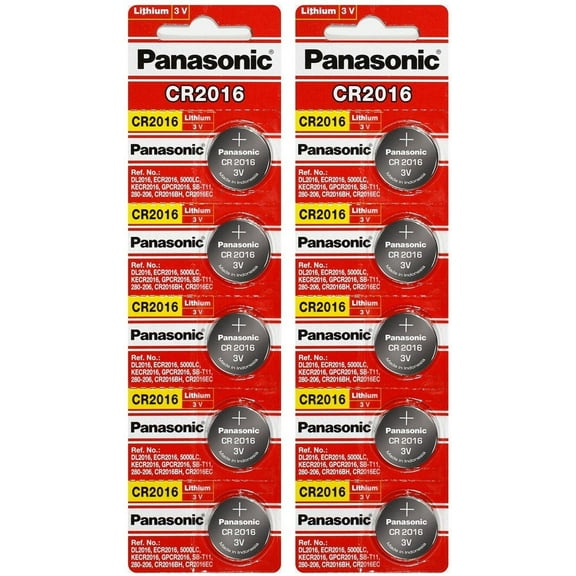 Panasonic CR2016 Lithium 3 Volt Watch Battery 10 Pack | (2) 5 Packs of Genuine Panasonic Coin Cell Batteries for Watches, Remotes, Key Fobs, Electronics