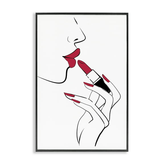 Stupell Industries Red Lips Makeup Novelty Painting Black Framed Art Print Wall Art, 12 x 18