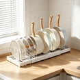 thumbnail image 1 of Organizador de Sartenes y Ollas, Organizador de Cocina Acero Inoxidable con 10 Compartimentos Ajustables, Estante Corredizo Expandible (32-57 cm), Base ABS Protectora (Blanco), 1 of 4