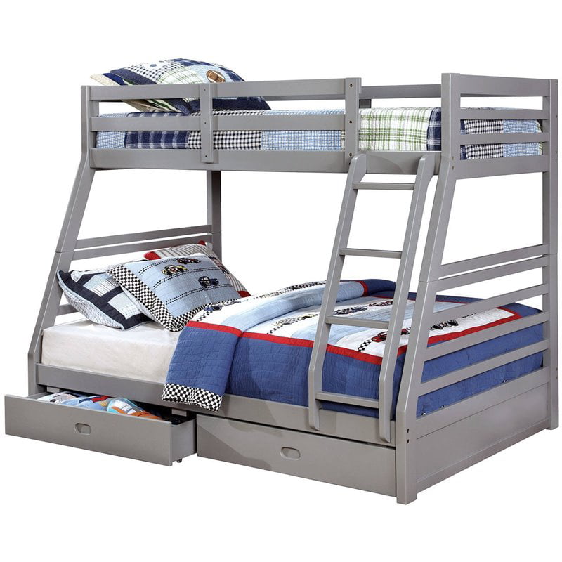 Bowery Hill Twin Over Full Bunk Bed, Gray Twin Over Full Bunk Bed With Stairs And Storage