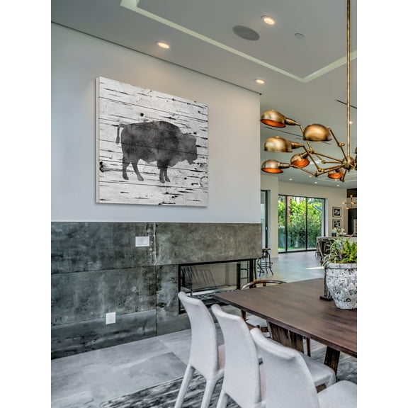 "Bison Birch Bark" Painting Print on White Wood
