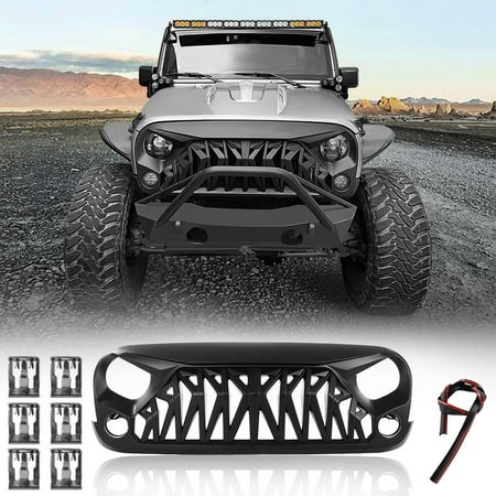 Napoo Front Shark Grille Matte Black For 2007-2018 Jeep,Wrangler,JK,JKU Unlimited ABS