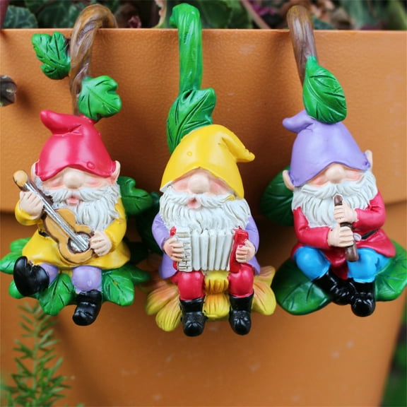 3Pcs Garden Gnome Statue,Resin Gnome Playing Music Figurines,Miniature Full Color Flower Pot Gnome Hugger Decorations,Fairy Gnomes Pot Buddy,Cute Dwarf Pot Hugger Figurines