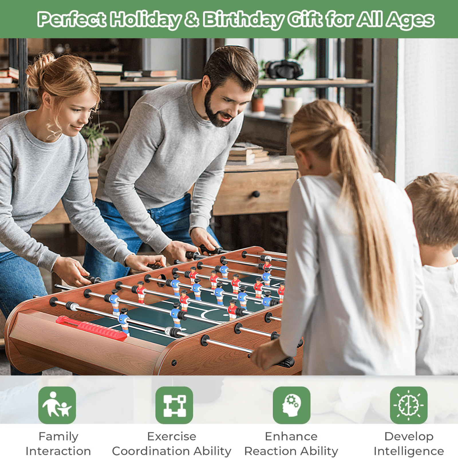 Fiziti 54 Inch Folding Foosball Table,Air Hockey Table for Adults Full Size,2 in 1 Multi Game Soccer Table for Indoor Outdoor, Family, Kids