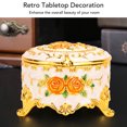 thumbnail image 3 of Vintage Retro Round Jewelry Box, Handmade Floral Pattern Organizer for Earrings Rings Necklaces, Zinc Alloy, Crimson Velour Lining, 3 of 7