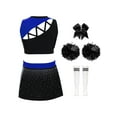 thumbnail image 2 of Haitryli Kids Girls Cheer Leader Party Cheerleading Outfit Carnival Uniform Crop Tops Skirt and Pom Pom Headwear Socks Set Dancewear A Blue Black 6, 2 of 3