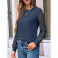 thumbnail image 3 of Long Sleeve Shirts for Women Dressy Casual Lace Tops 2025 Fall Outfits T-Shirts Work Clothes Navy Blue XXL, 3 of 6