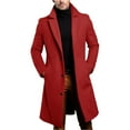 thumbnail image 2 of Trench Coats for Men with Pockets Long Sleeve Button-Down Woolen Peacoats Mens Trendy Solid Color Slim Lapel Thermal Warm Business Work Long Jackets, 2 of 4