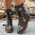 thumbnail image 7 of QQAMB Women's Ankle Boots with Flower Embroidery Round Toe Front Lace-Up and Side Zipper Low Heel Casual Winter Boots, 7 of 7