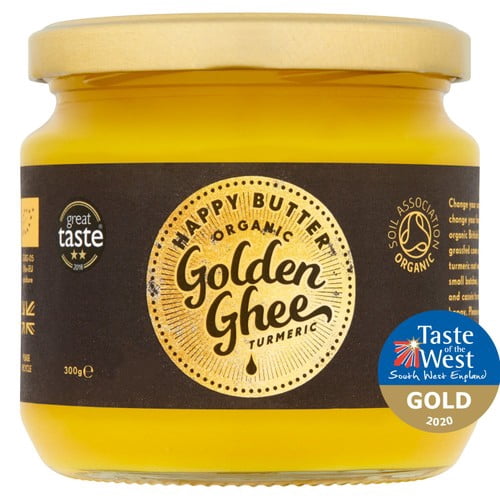 Happy Butter Organic Cultured Turmeric Ghee 300g, British Import (Pack of 2)