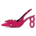 thumbnail image 2 of FSJ Women Fashion Bowknot Studded Crystals Pointy Closed Toe Slingback Pumps Chain High Heels Slip On Sandals Wedding Party Shoes Size 7.5 Pink, 2 of 5