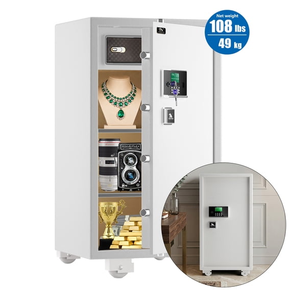 Tigerking 5.9 Cu.ft. Large Heavy Duty Safe Box for Home, Digital Document Safe with Separate Lock Box and Removable Shelf, 108lb, White
