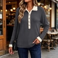 thumbnail image 6 of GUACER Sherpa Collared Tops for Women Long Sleeve Ribbed Knit Pullover Fuzzy Trim Button Up Sweaters Fall Winter Thermal, 6 of 8