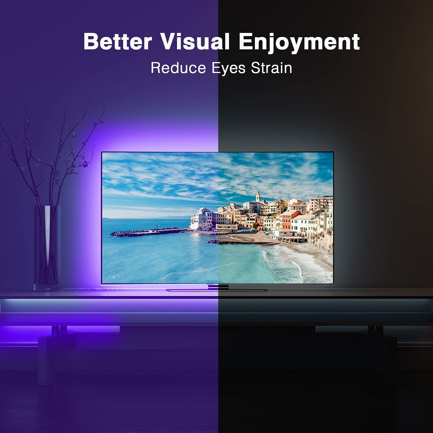 DAYBETTER Smart TV LED Backlights, 15ft USB LED Strip Lights for 65-75 Inch TV, RGB Bias Mood Lamp with Remote, Backlight Kit for Bedroom, HDTV, Gaming Room