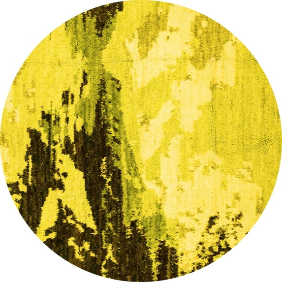 Ahgly Company Indoor Round Abstract Yellow Modern Area Rugs, 8' Round