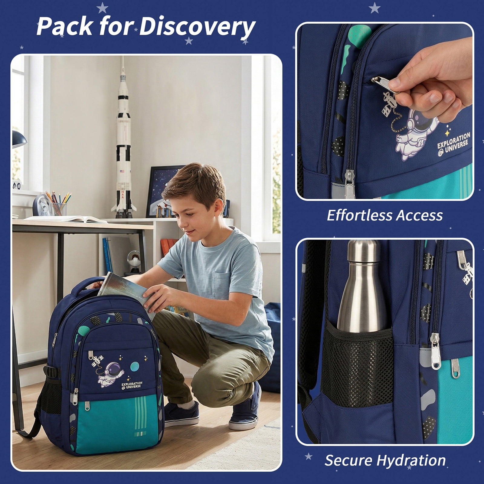 Lvelia School Backpack for Boys Kids Elementary School Bags Middle School Primary School Bookbags Lightweight Sturdy Spaceman Gifts,Green