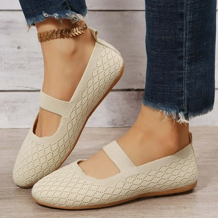 Ecqkame Women s Flats Shoes Clearance Womens Solid Color Round-Toe Flats Shoes Lightweight Soft Sneakers Casual Shoe Beige 37