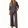 thumbnail image 5 of Two Piece Sets for Women 3/4 Length Sleeve Lounge Sets Summer Fall Vacation Travel Outfits Fashion Clothing Brown XL, 5 of 6