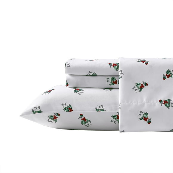 Nautica - Ensemble de Draps Complet, Ensemble de Literie en Flanelle Brossée, Décoration Intérieure Douce et Confortable (Jeté Pingouin, Complet)