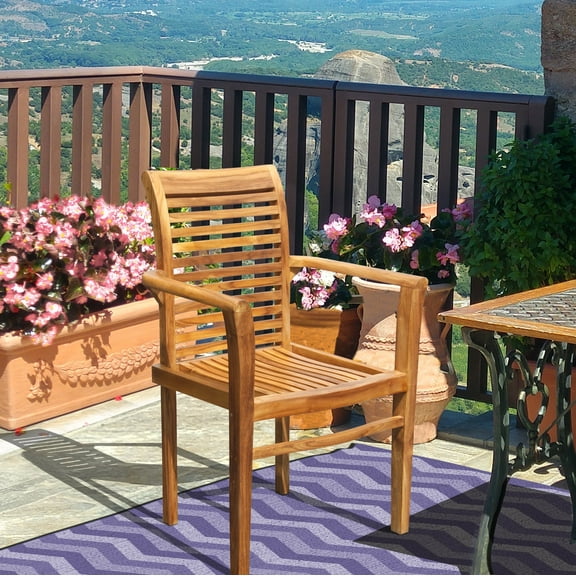 Teak Wood Rio Outdoor Patio Stacking Dining Arm Chair, A-Grade Teak Wood