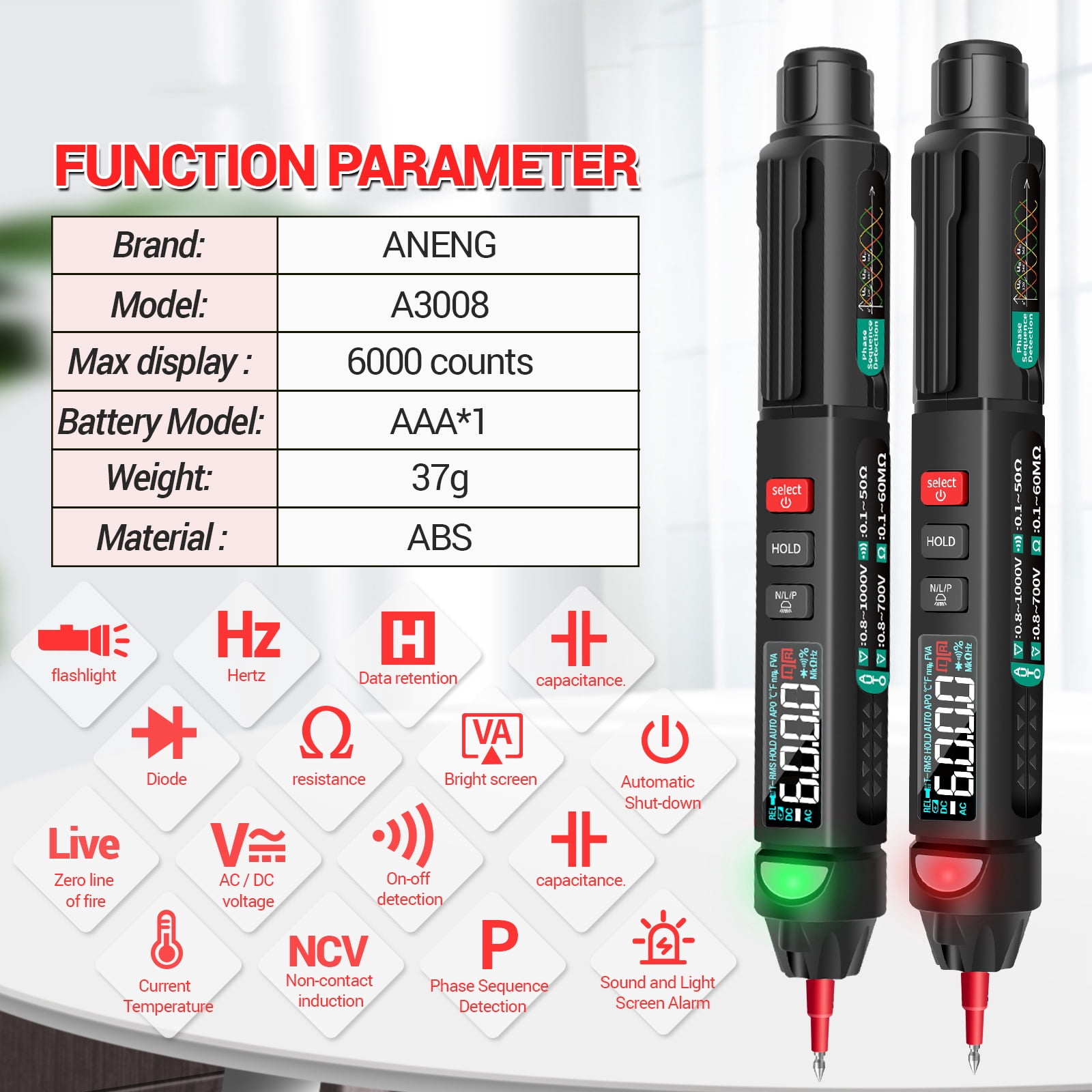 Digital Multimeter,Meter Tester With Tester With Lcd 6000 Meter Tester Lcd Display Ncv Pen 6000 Meter A3008 Pen 6000 Diode With Lcd Display Hxber Resistancetance Siuke Havou