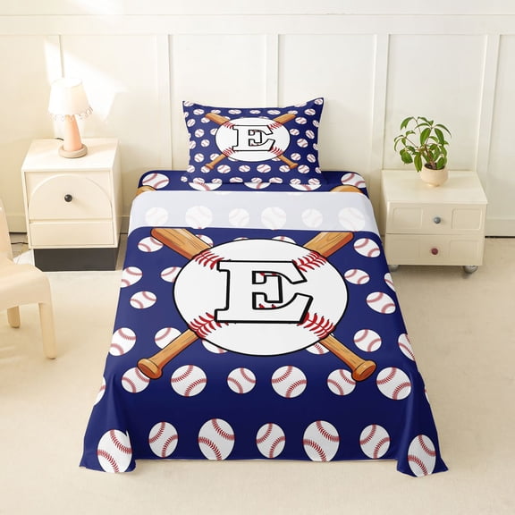 Erosebridal Sport Letter Monogrammed E Twin Sheet Sets 3pcs for Teens,Baseball Gamer Bedding for Boys Girls,Breathable Home Decor