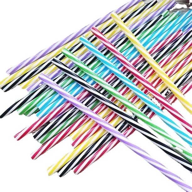 50 pajitas de plástico para beber, 8 pulgadas de largo, multicolor, a rayas, plegables