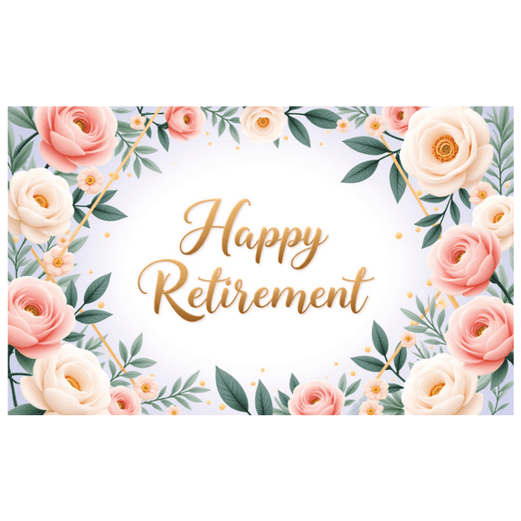 Floral Design Happy Retirement Banner Decoration Rose Pattern Party Backdrop for Retirement Celebration Indoor Event Decoration