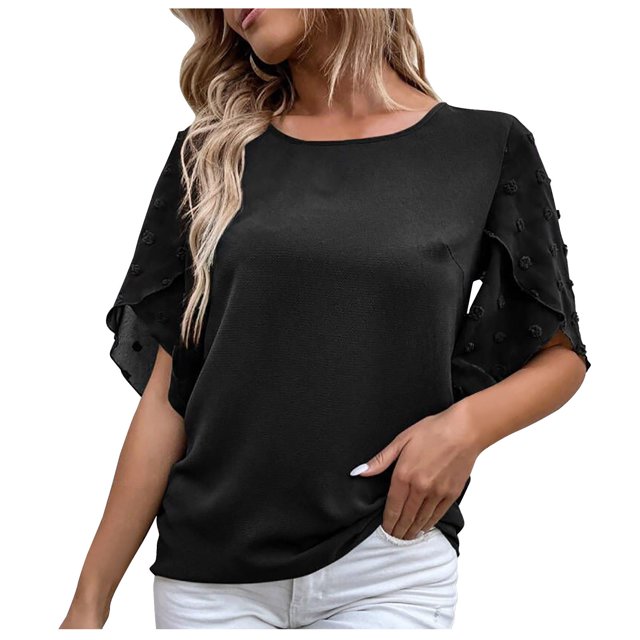 Birdeem Mode Femmes Été Col Rond Uni Manches Courtes Aguichant Haut Blouse