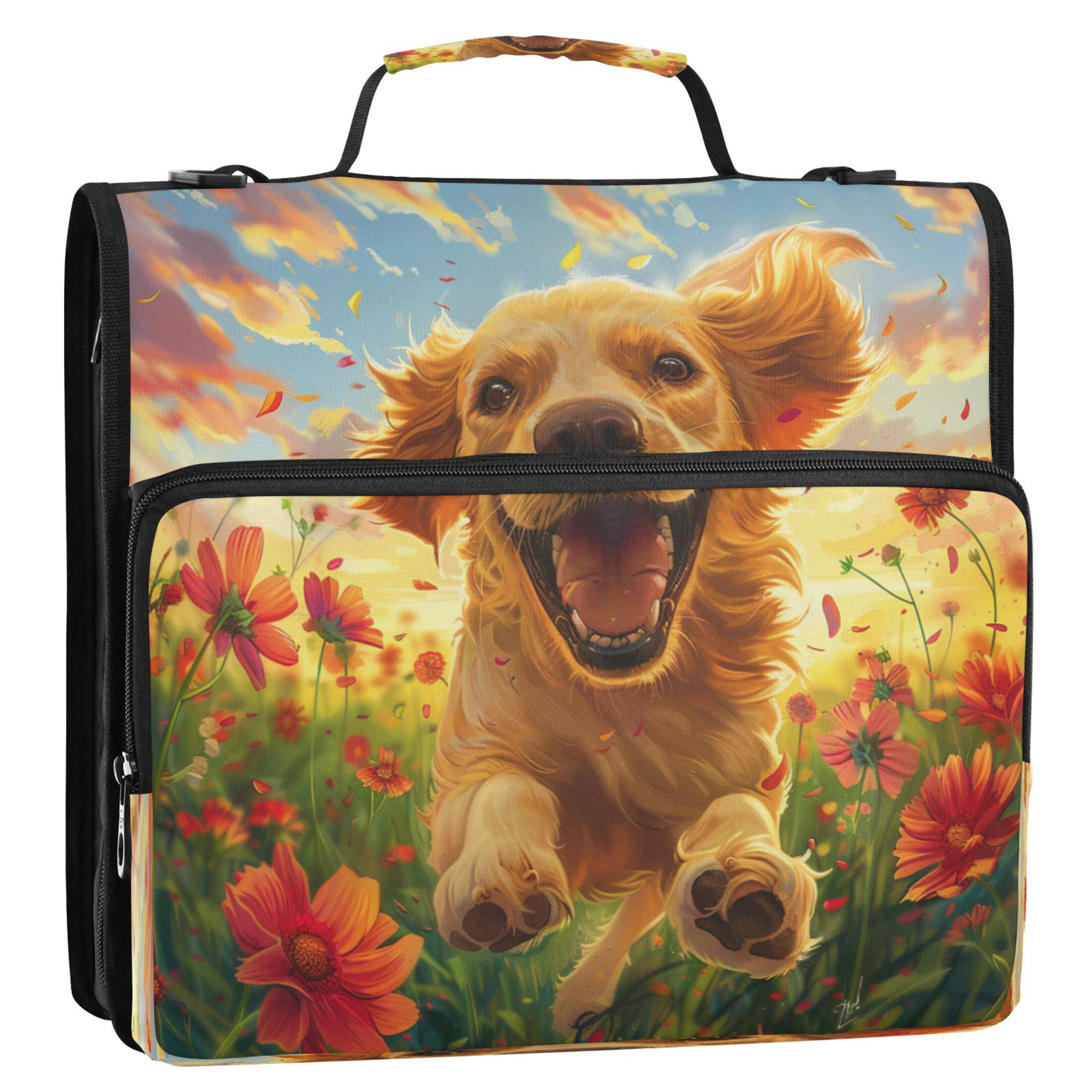 YAZAOO Zipper Binder trapper keeper Documents Organized Design Golden Sunshine Running Free Printed
