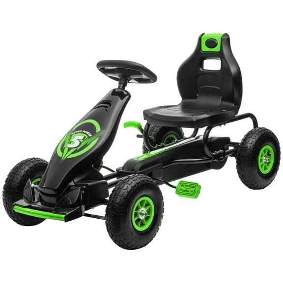 Durable Pedal Go Kart for Kids, Ergonomic Ride-On Toy with Rubber Tires, Green, Ages 5-12