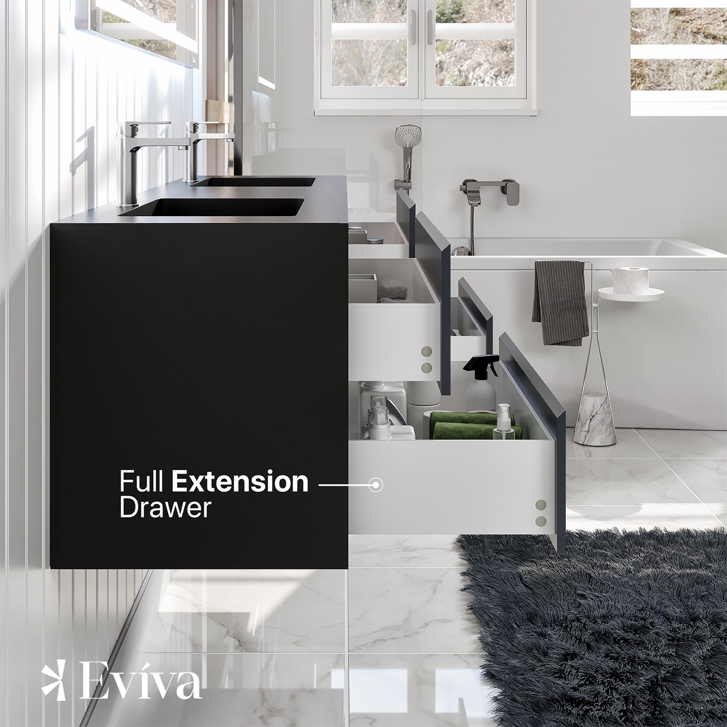 Eviva Vienna 75 inch Gray Black Wall Mount Bathroom Vanity with White Integrated Acrylic Sinks