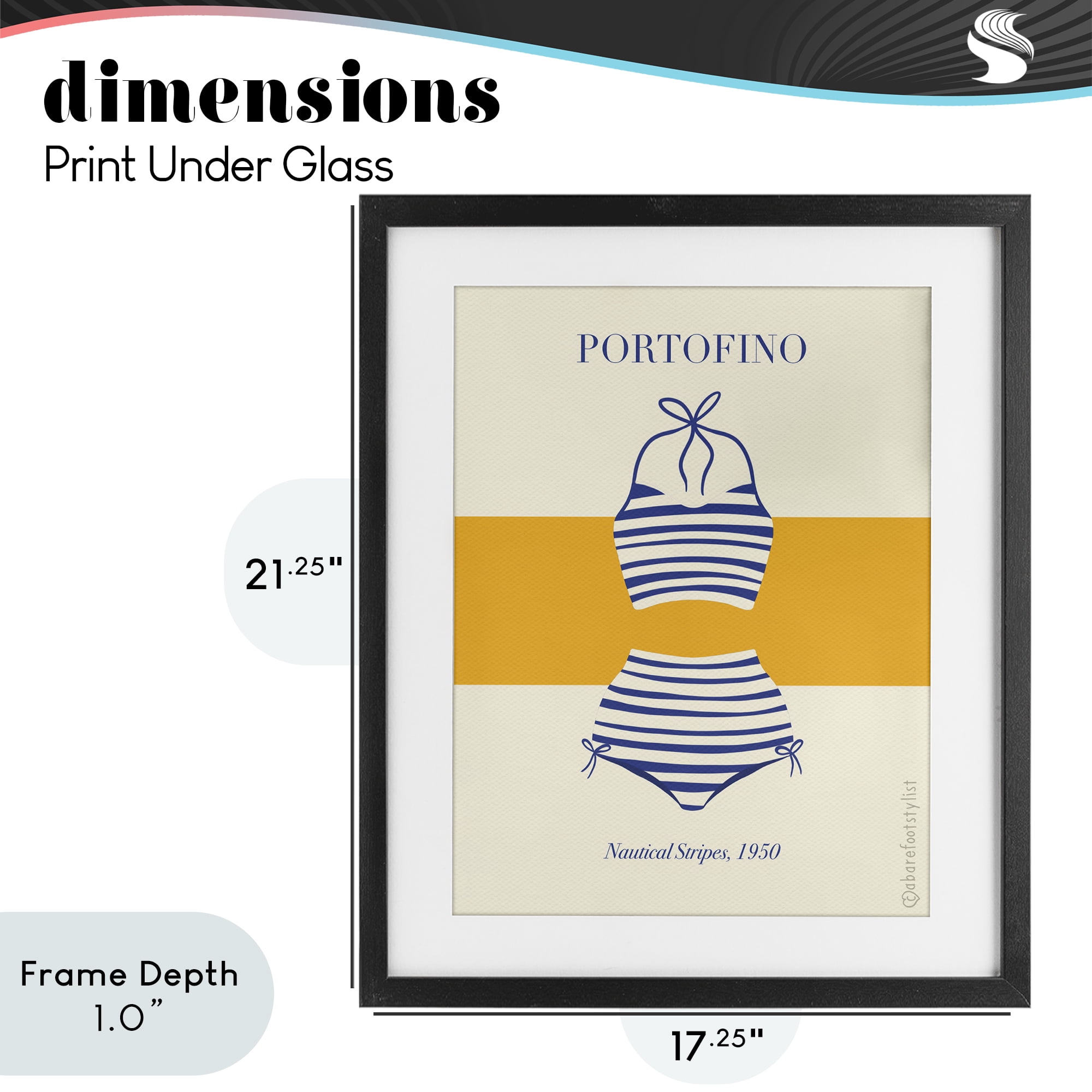 Stupell Industries Portofino Striped Bikini Black Framed Print Under Glass, design by A Barefoot Stylist
