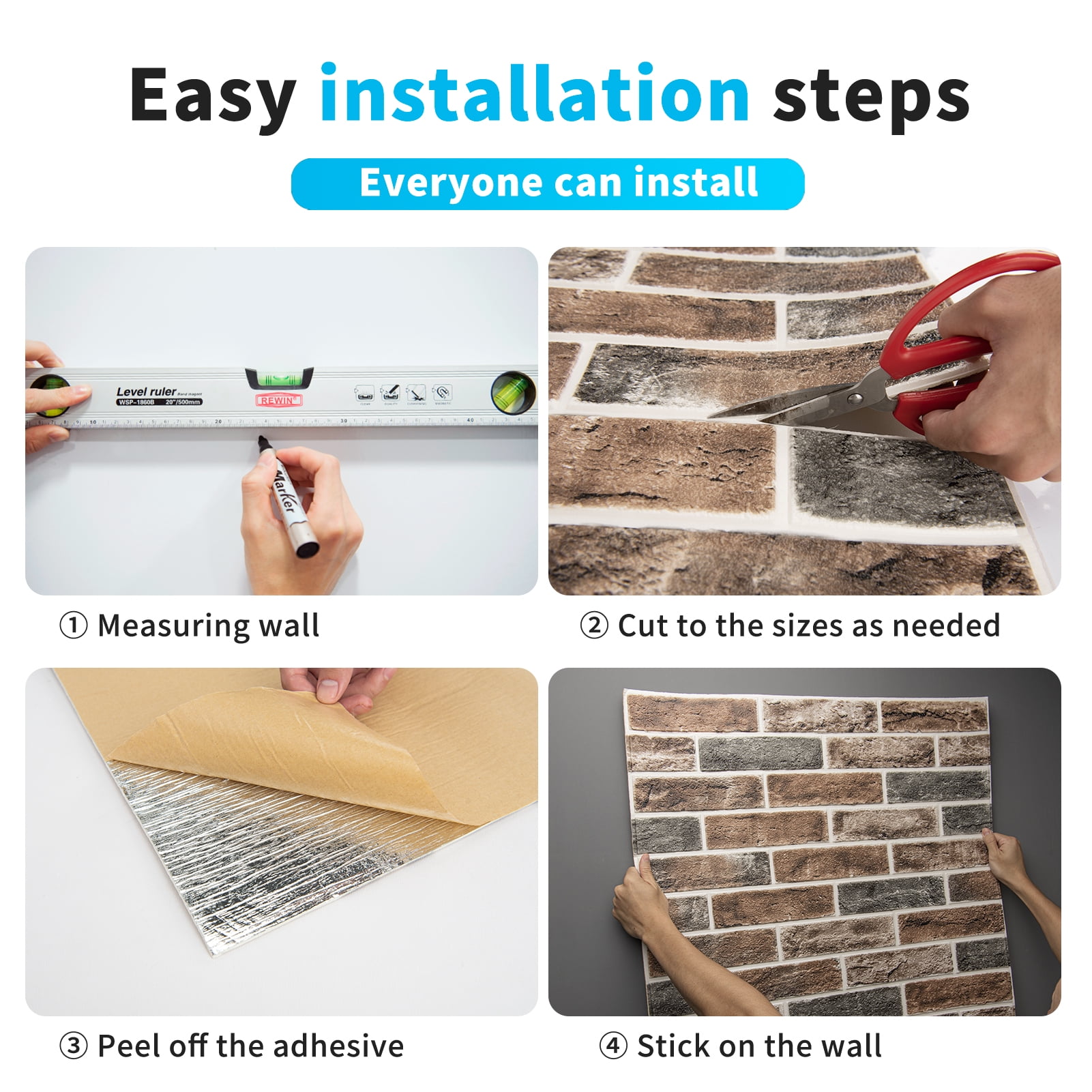 Art3d 20-pack 105 Sq.ft Faux Brick 3D Wall Panels Peel and Stick in Gray Brown, Self Adhesive Waterproof Foam Wallpaper