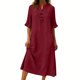 thumbnail image 5 of TaTaai Ladies V-Neck Ruffle Half Sleeve Solid Color Long Dress Button Down Design with Pockets Fashion Casual Comfortable Dress for Women Gift, 5 of 6