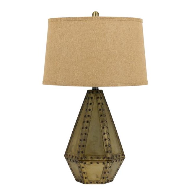 Benjara BM224710 Metal Table Lamp with Bottle Design Base & Faceted Sides, Antique Gold