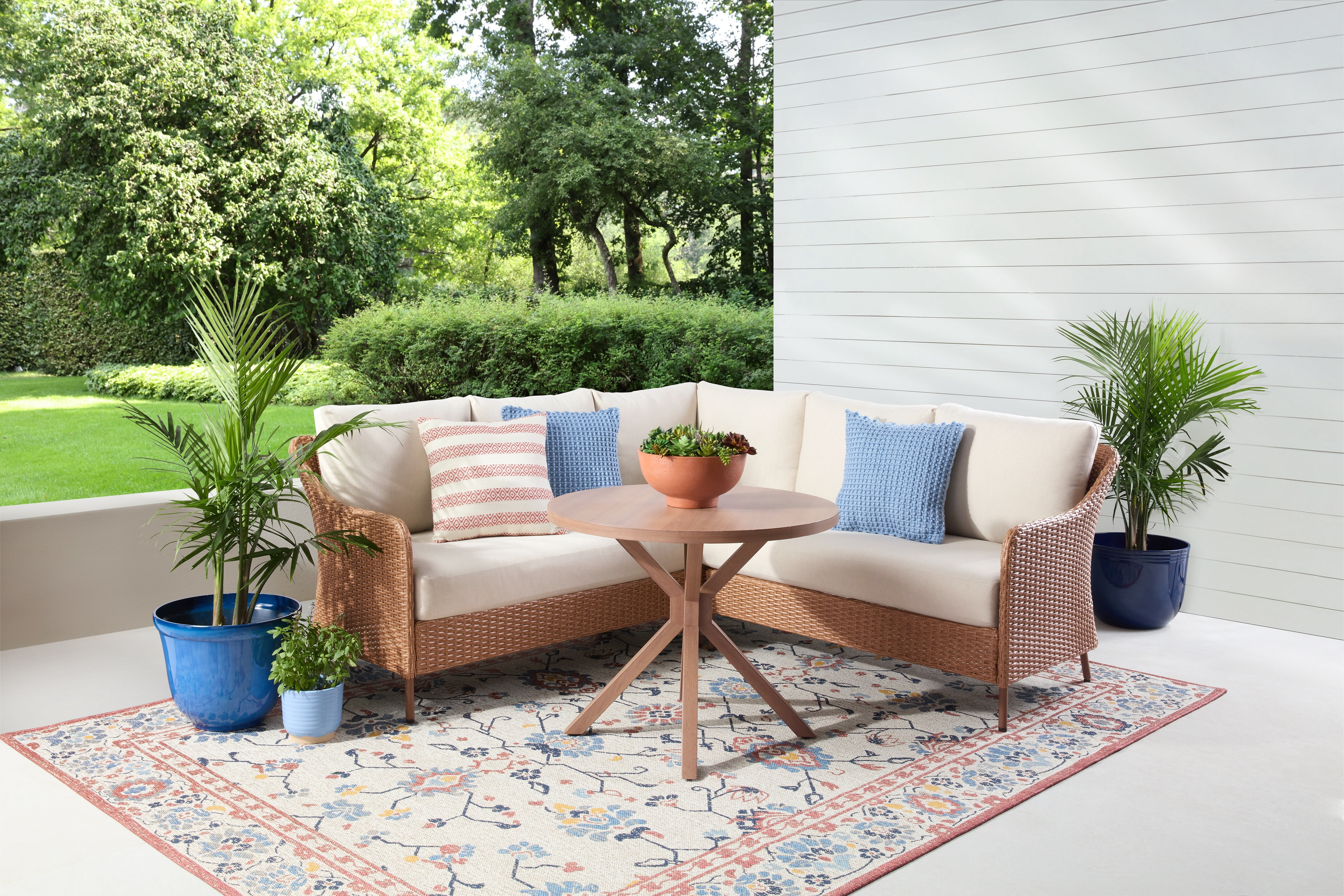 (Open Box) Mainstays Chelsea Outdoor Patio 4-Piece Sectional Dining Set, Blue