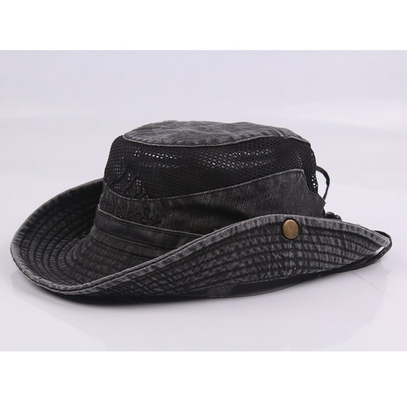 Mens Outdoor Wide Brim Bucket Mesh Side Snap Fishing Hat Safari Cap Black
