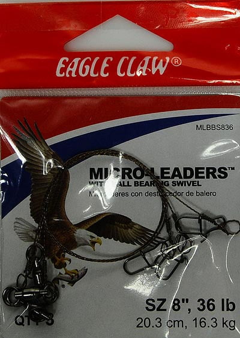 (5 pack) Eagle Claw 8" 36 lb. Micro-Leader with Ball Bearing Swivel, 3 Pack