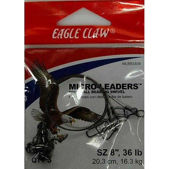 Eagle Claw 8" 36 lb. Micro-Leader with Ball Bearing Swivel, 3 Pack