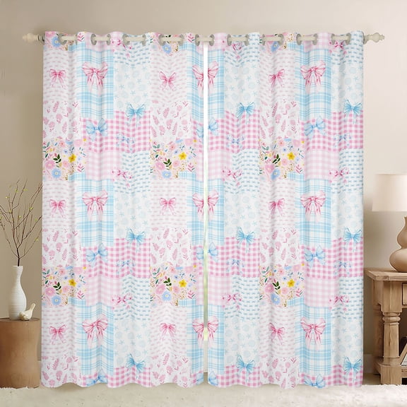 Manfei Pink Kawaii Flowers Blackout Curtains,Cute Coquette Bowtie Window Curtains Pack of 2 (38x45 Each)