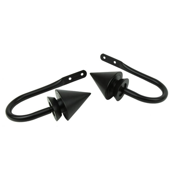 InStyleDesign Summit Curtain Holdback J-hooks and Finials Pair (Set of 2) - n/a Black Black Finish