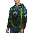 thumbnail image 3 of Pofeuu Fluorescent Wolf Print Mens Casual Hooded Collar Drawstring Hoodies Pullover Sweatshirts Casual Long Sleeve Shirts-Large, 3 of 7