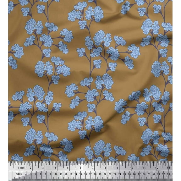 Soimoi Cotton Duck Fabric Yellow Blue Flower Floral Print Fabric by the Yard 42 Inch Wide