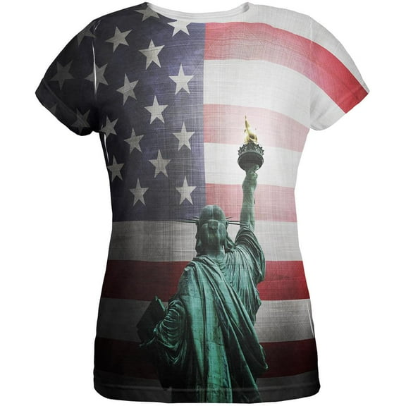 4th of July Let Lady Liberty Light the Way All Over Womens T Shirt Multi X-LG