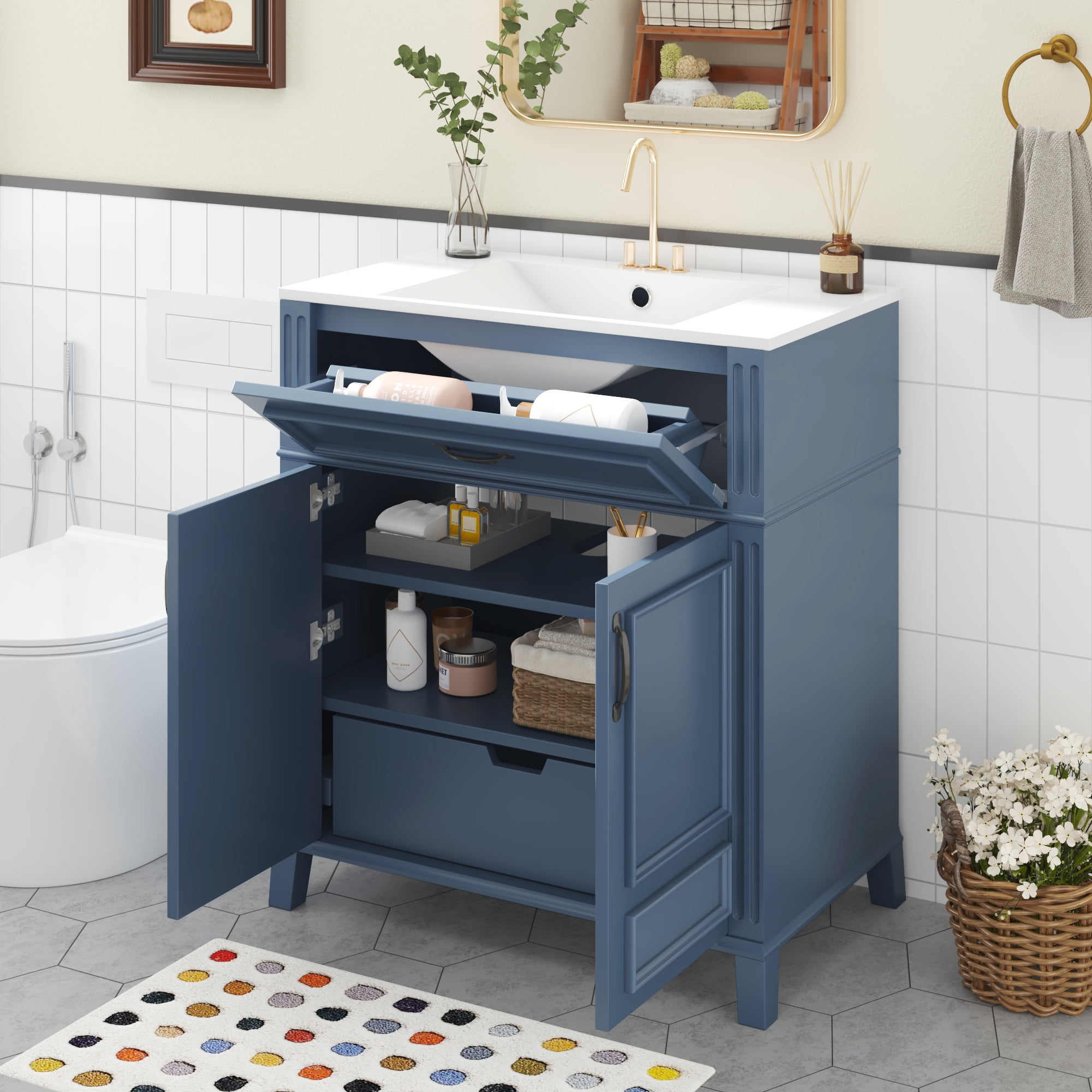 Harper & Bright Designs 30" Bathroom Vanity Sink Combo, Bathroom Storage Cabinet with Drawers, Single Sink Bathroom Vanity with Soft Closing Doors, Blue