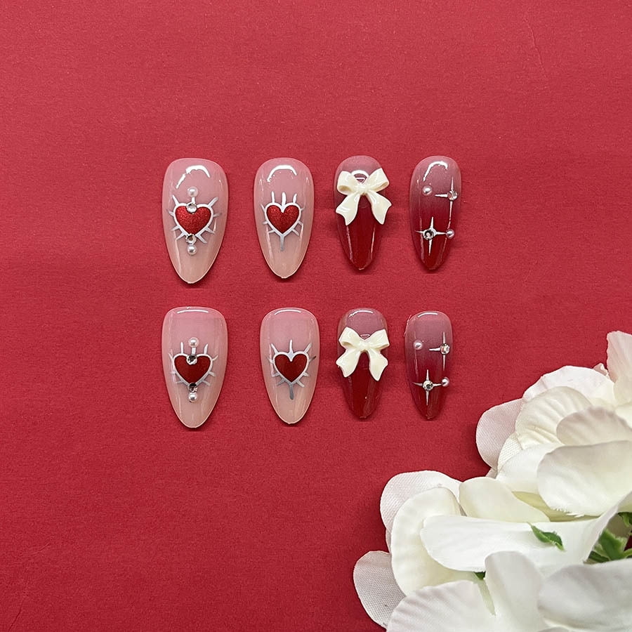 Long Almond Nail Pure Love Sweet Bow Classic Versatile Gentle Removable Wear Nail Fake Nail Pieces
