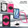 thumbnail image 3 of Case for iPad Air 11 Inch 2024 M2 (Air 6th Generation) A2902/A2903/A2904, Rugged Shockproof Case with Crossbody Strap & Pencil Holder [360° Rotating Hand Strap] & Stand, Black+Rose, 3 of 9